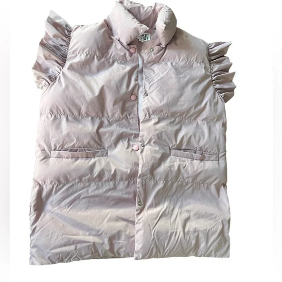 Bucket List Dusty Pink Ruffle Sleeve Oversized Puffer Vest size M - Picture 4 of 12
